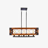 Rectangular Wooden Frame Metal Rod Dining Pendant Light - Clowas